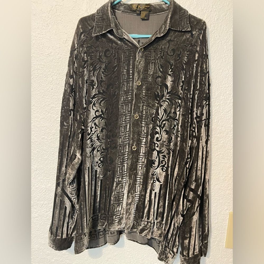 Vintage Seta Per Uomo shirt Italy. Black, grey silk blend sz L